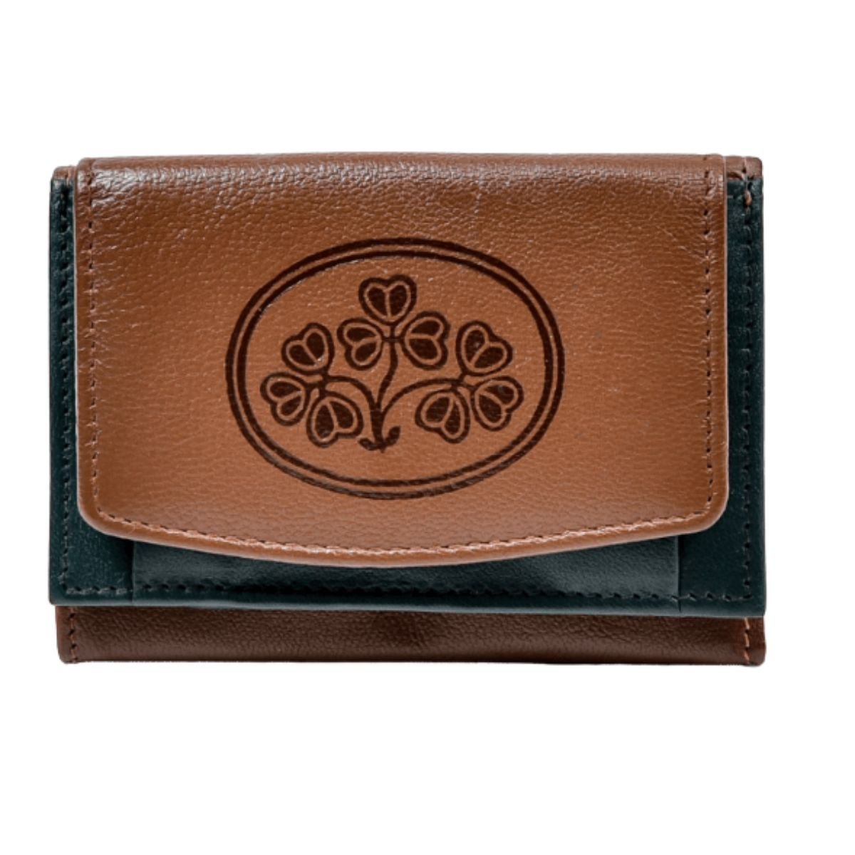 Two Tone Irish Leather Shamrock Tri - Fold Wallet