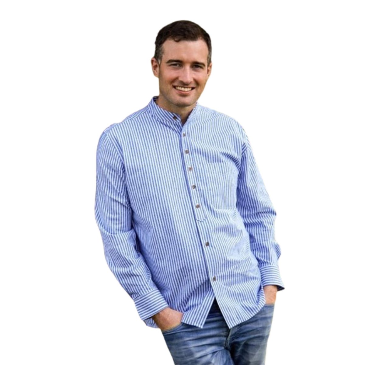 Vintage Cotton Grandfather Shirt - Blue Stripe - The Celtic Gift Store - Mens