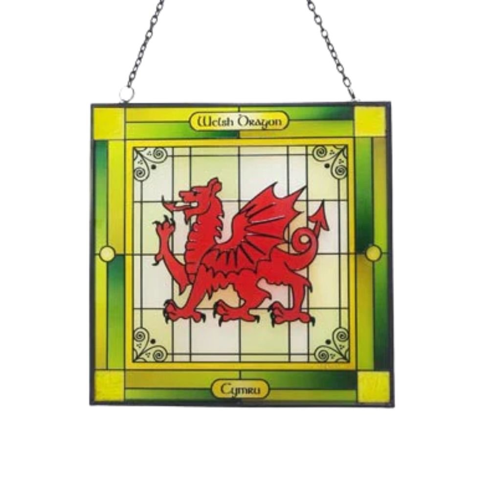 Welsh Dragon Stained Glass Panel
