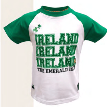 White and Green Flocked Ireland Raglan Kids Shirt - The Celtic Gift Store - Shirts & Tops