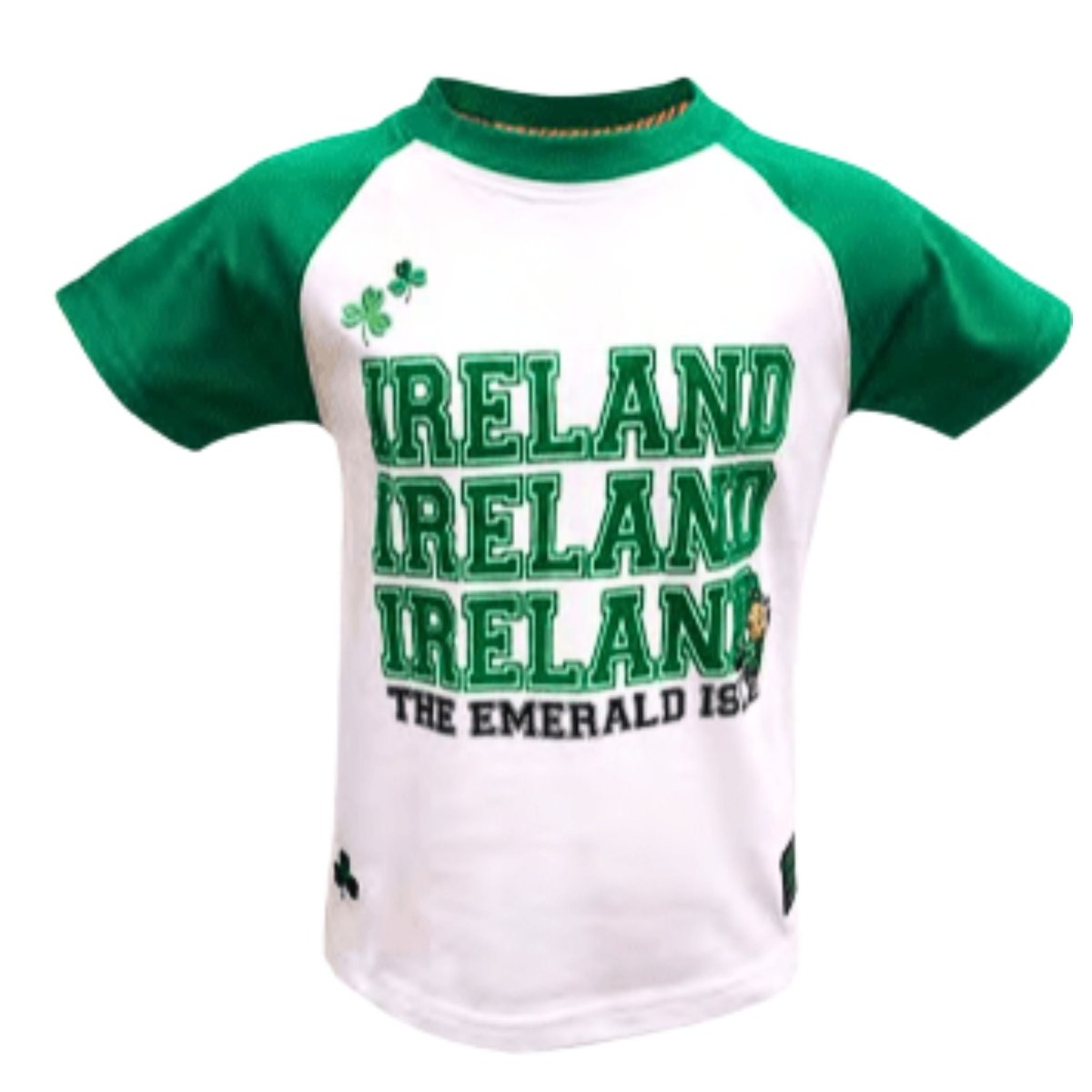 White and Green Flocked Ireland Raglan Kids Shirt - The Celtic Gift Store - Kids