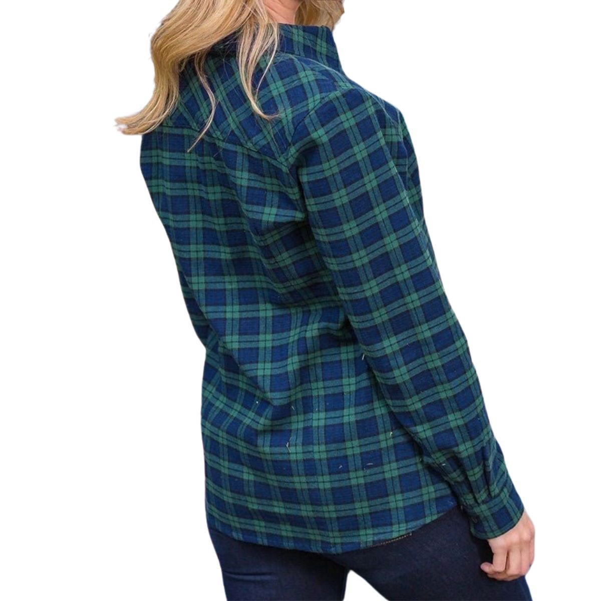 Women's Irish Fitted Flannel Shirt - Green and Navy Tartan