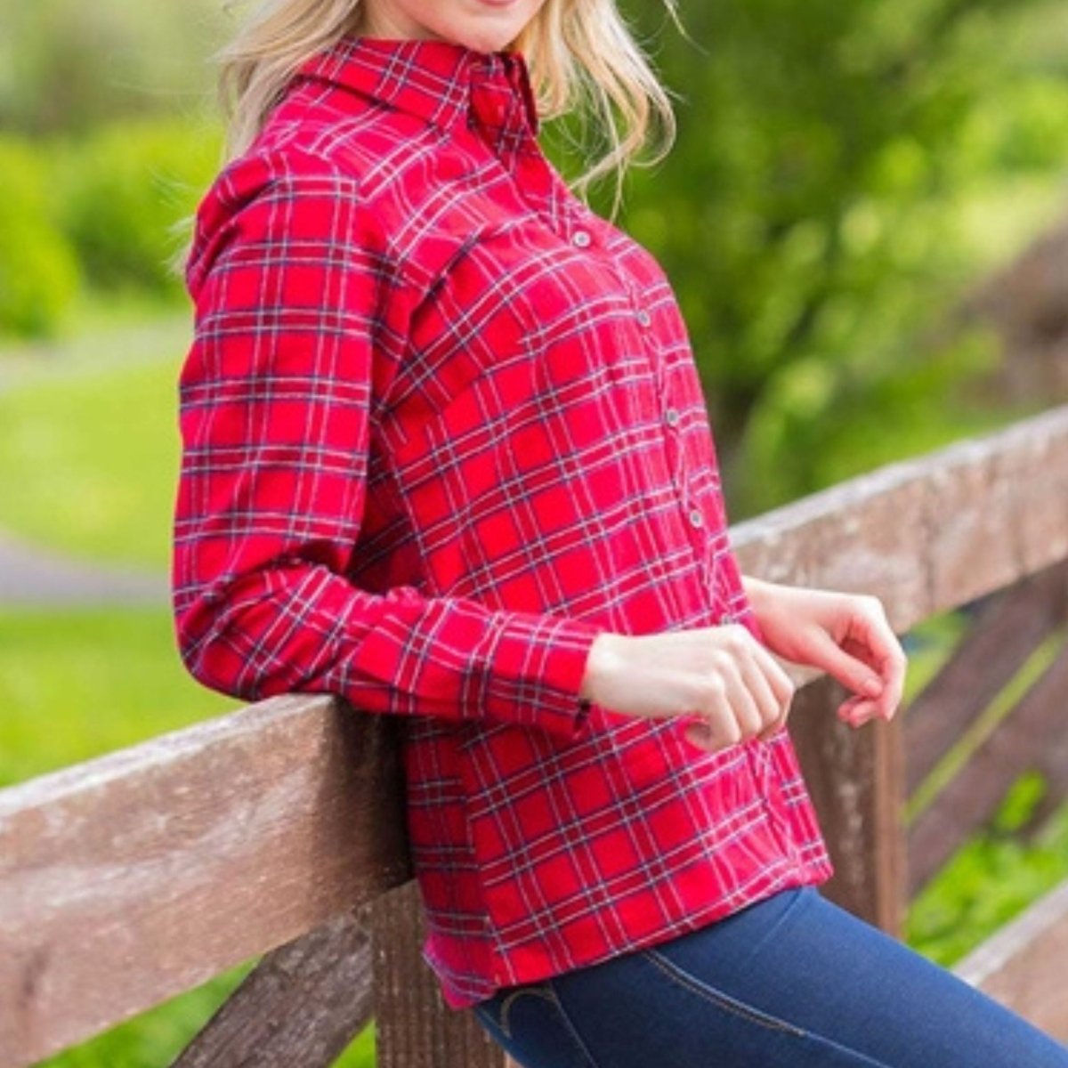 Women's Irish Fitted Flannel Shirt- Red Tartan - The Celtic Gift Store - Womens