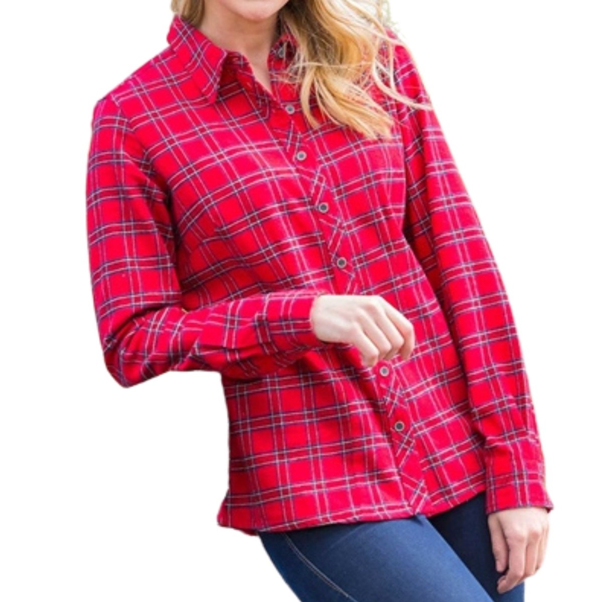 Women's Irish Fitted Flannel Shirt- Red Tartan - The Celtic Gift Store - Womens