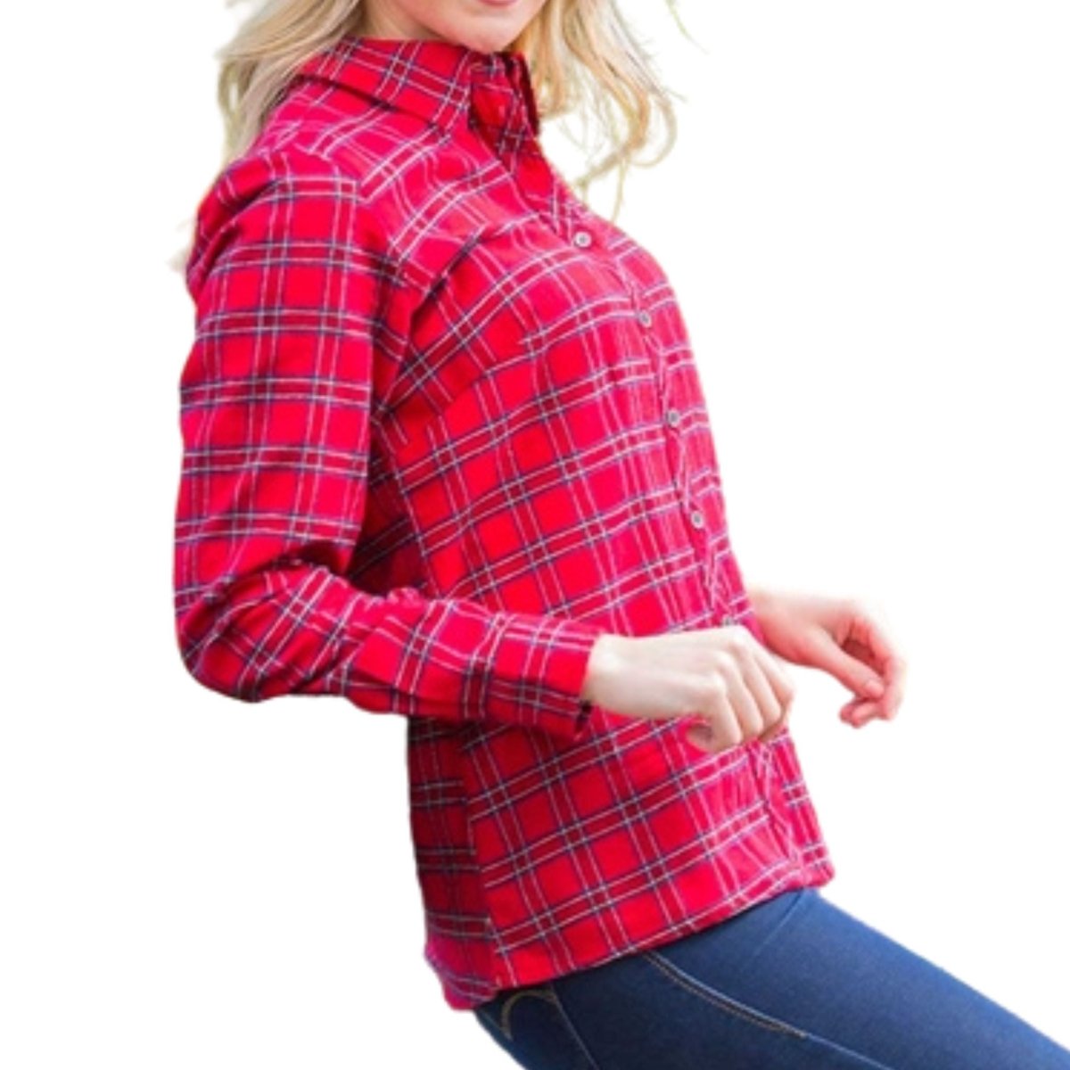 Women's Irish Fitted Flannel Shirt- Red Tartan - The Celtic Gift Store - Womens