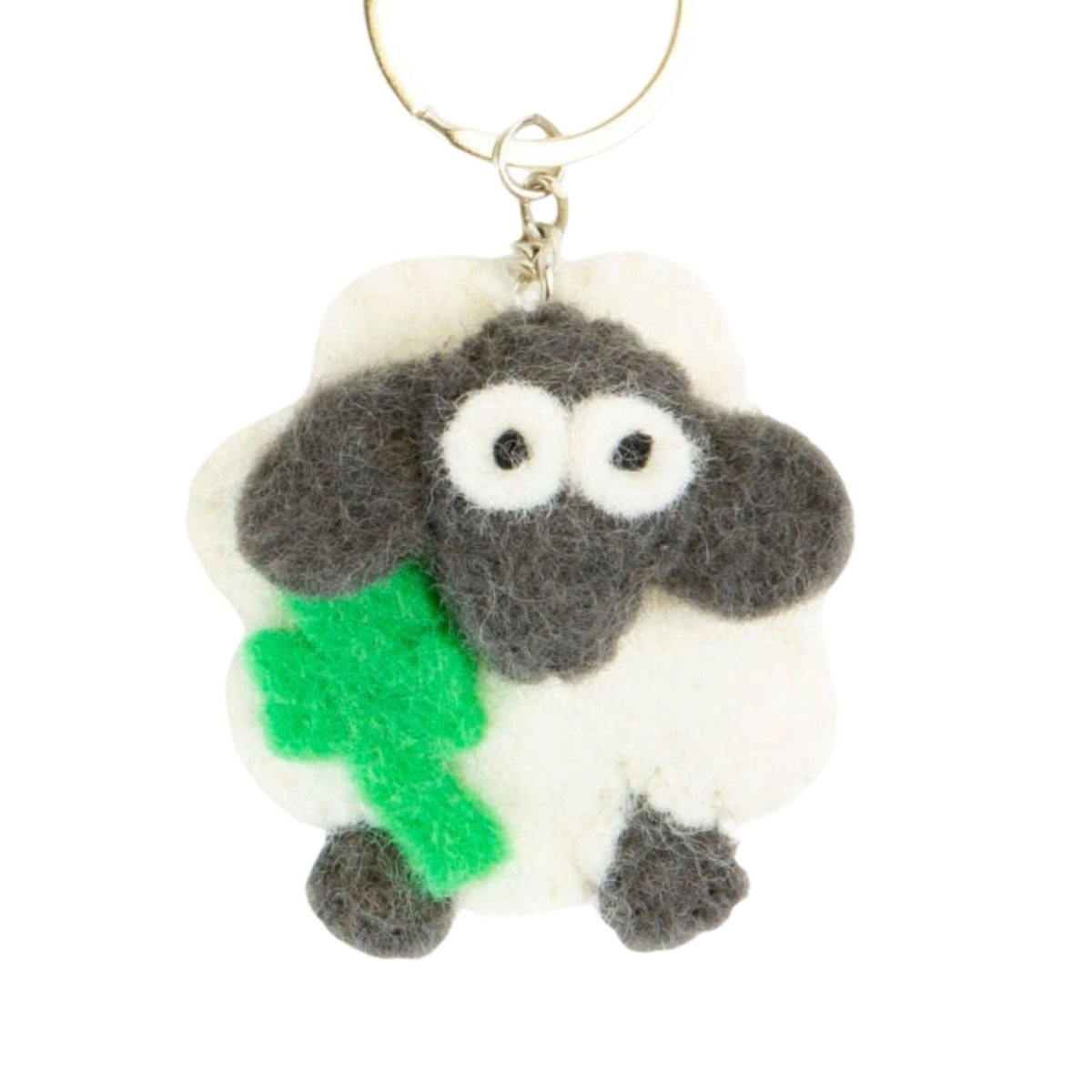 Wool Sheep Shamrock Keyring