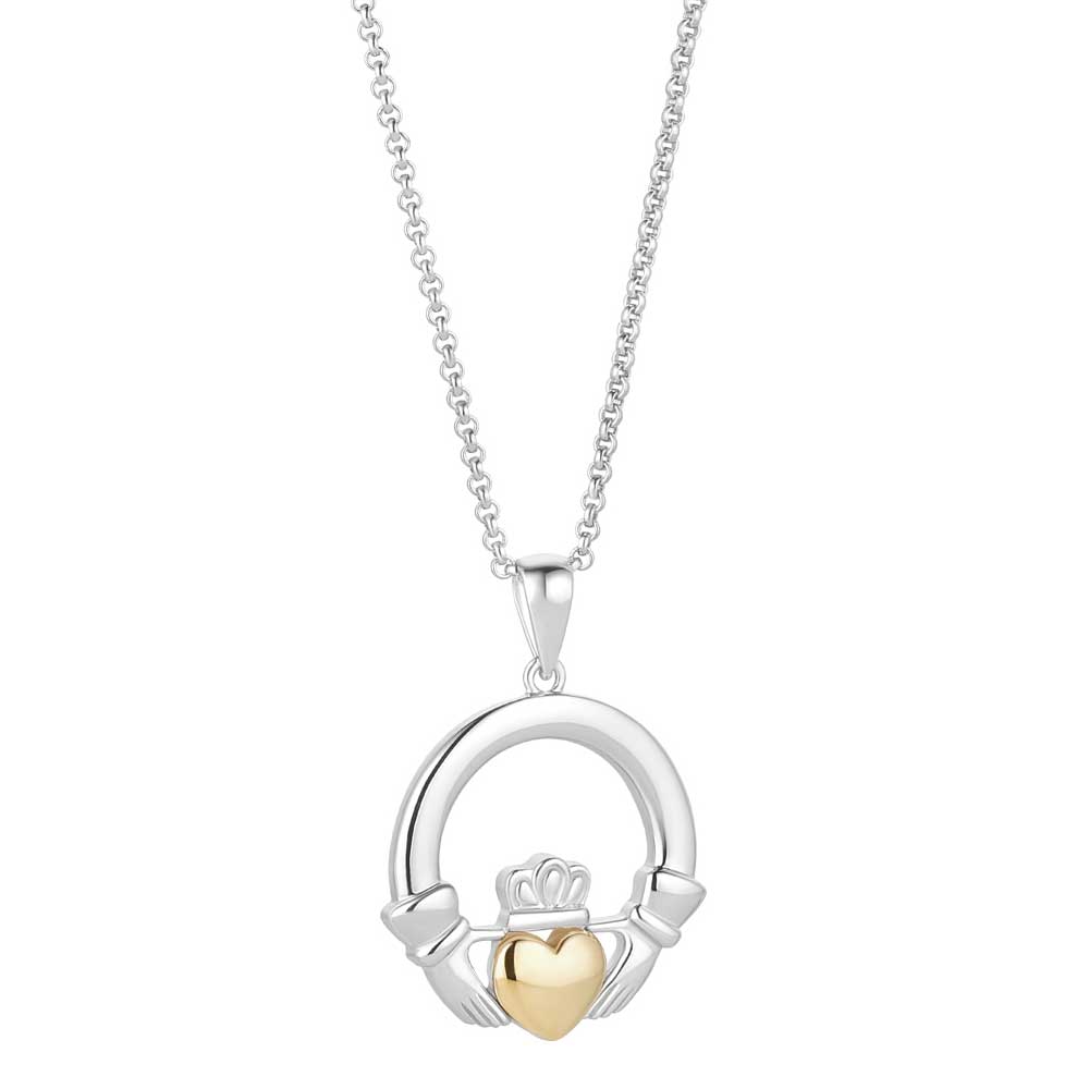 10K Gold and Sterling Silver Claddagh Necklace - The Celtic Gift Store - Necklaces