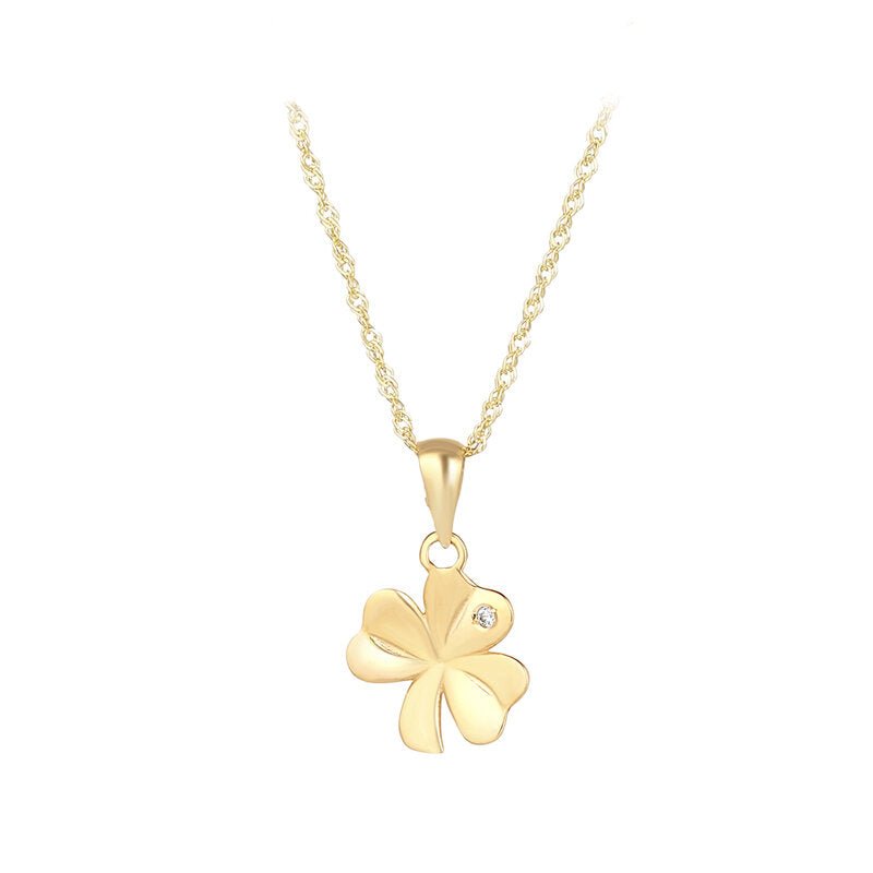10K Gold CZ Shamrock Necklace - Single CZ Stone - The Celtic Gift Store - Necklaces