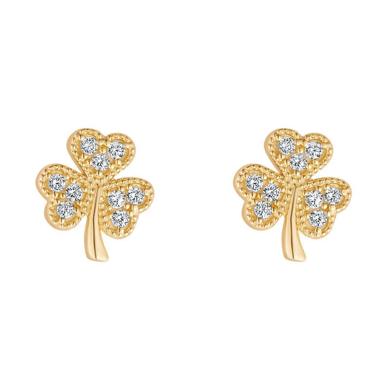 10K Gold Shamrock Stud Earrings - Multi CZ Stones - The Celtic Gift Store - Earrings