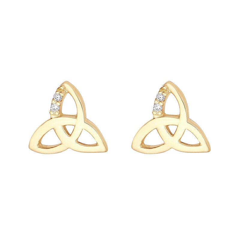 10K Gold Trinity Knot Stud Earrings with CZ - The Celtic Gift Store - Earrings