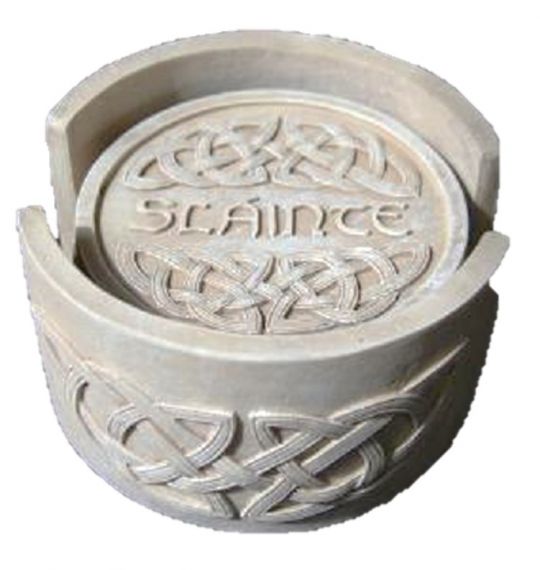 6 Piece Circular Slainte Coaster Set with Base - The Celtic Gift Store - Tableware