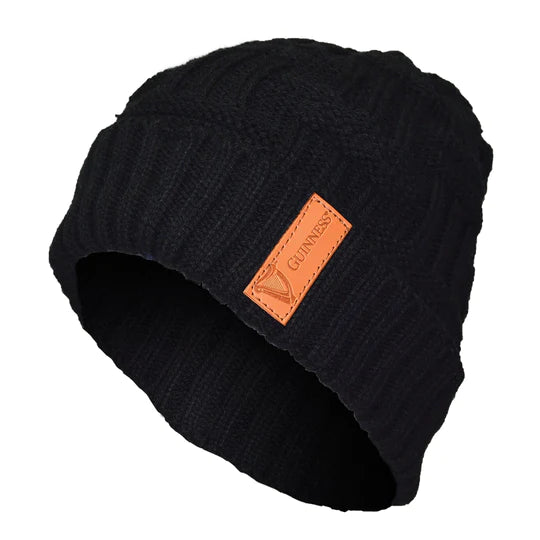 Guinness Black Beanie with Leather Patch