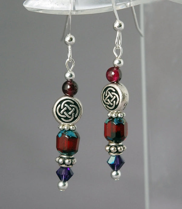 Celtic Knot with Red Garnet Earring