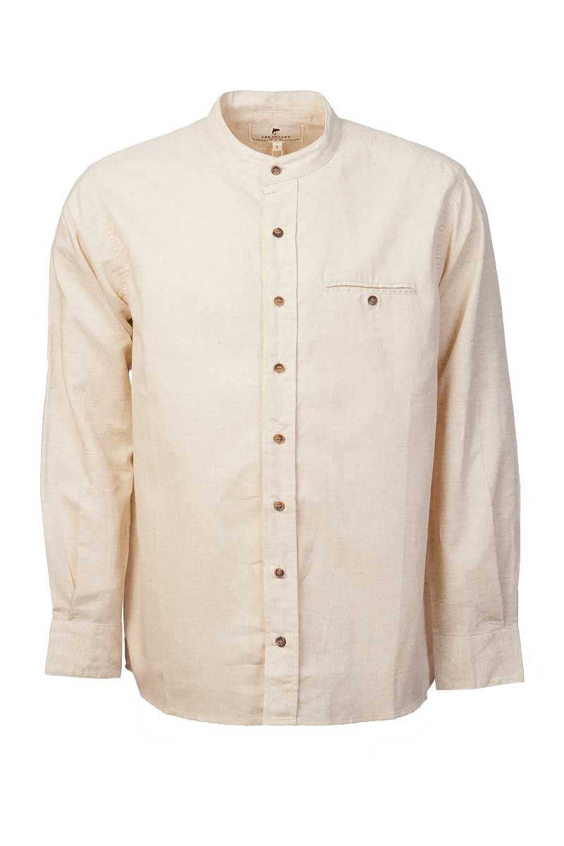 Irish Collarless Linen Grandad Shirt - Natural Beige