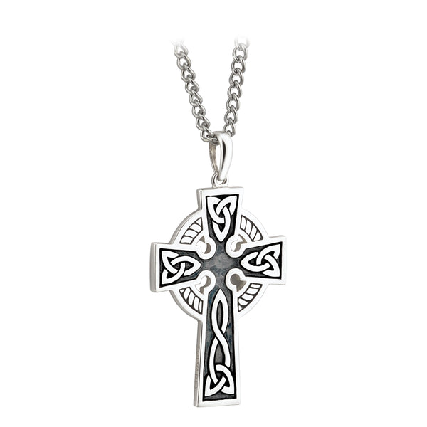 Men's Double Sided Oxidized Silver Celtic Cross