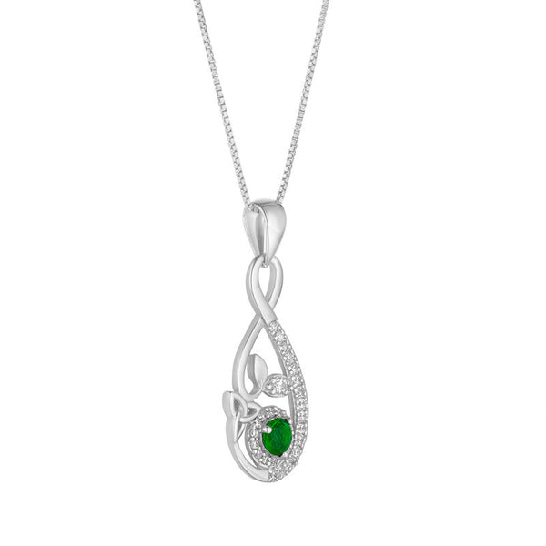 Sterling Silver Green Crystal Celtic Drop Necklace