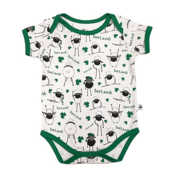 White/Emerald Aop Sheep Baby Vest