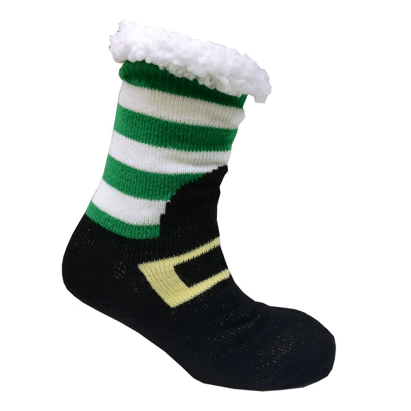Emerald/ White Leprechaun Foot Lined Slipper Sock