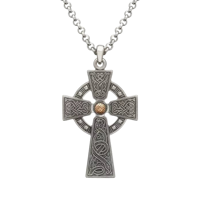Antiqued Silver & Rose Gold Bead Cross Celtic Warrior - Large - The Celtic Gift Store - Necklaces