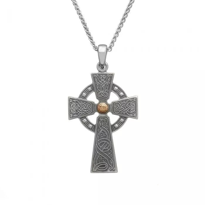 Antiqued Silver & Rose Gold Bead Cross Celtic Warrior - Medium - The Celtic Gift Store - Necklaces