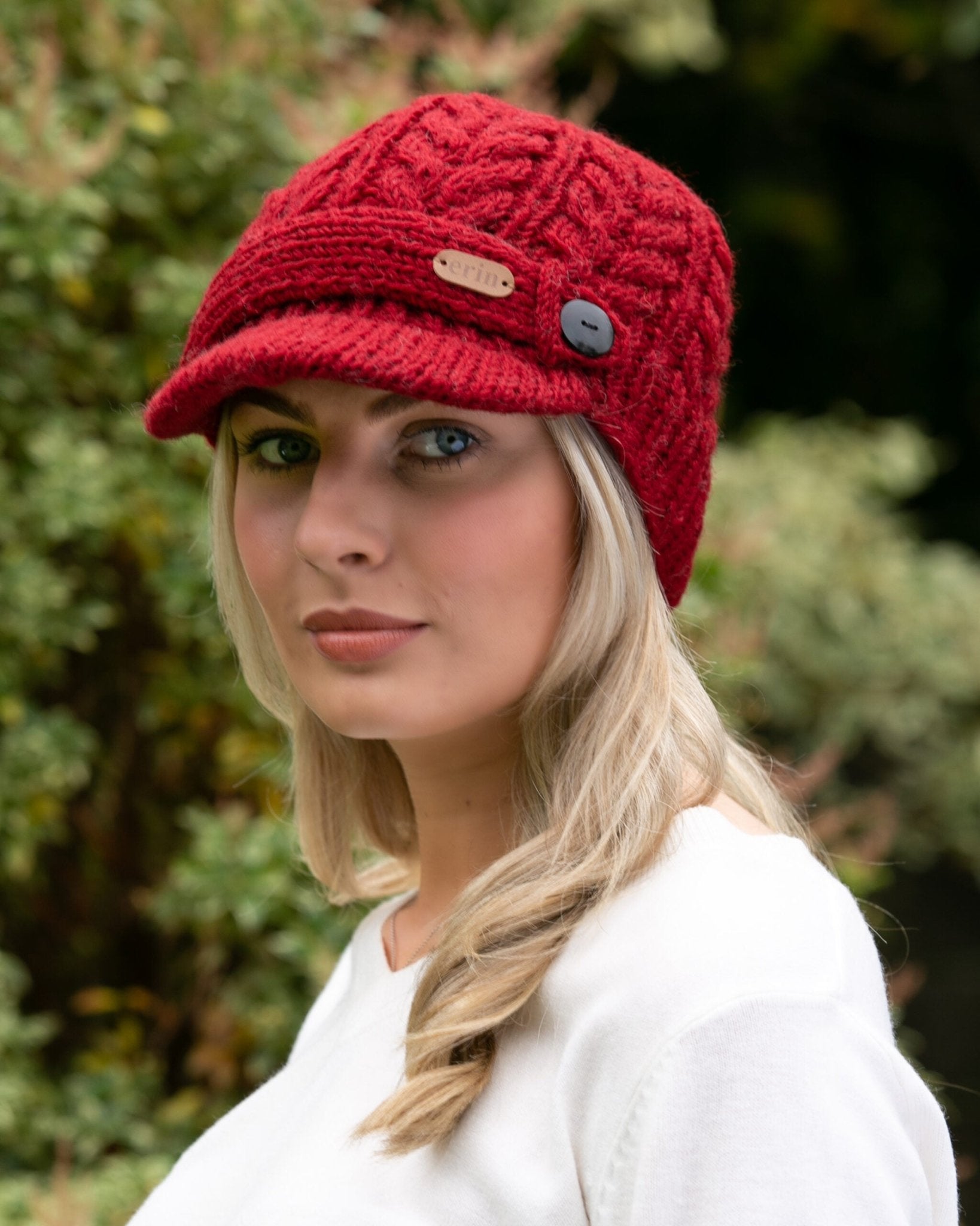 Aran Cable Peak Hat - Red - The Celtic Gift Store - Clothing Accessories