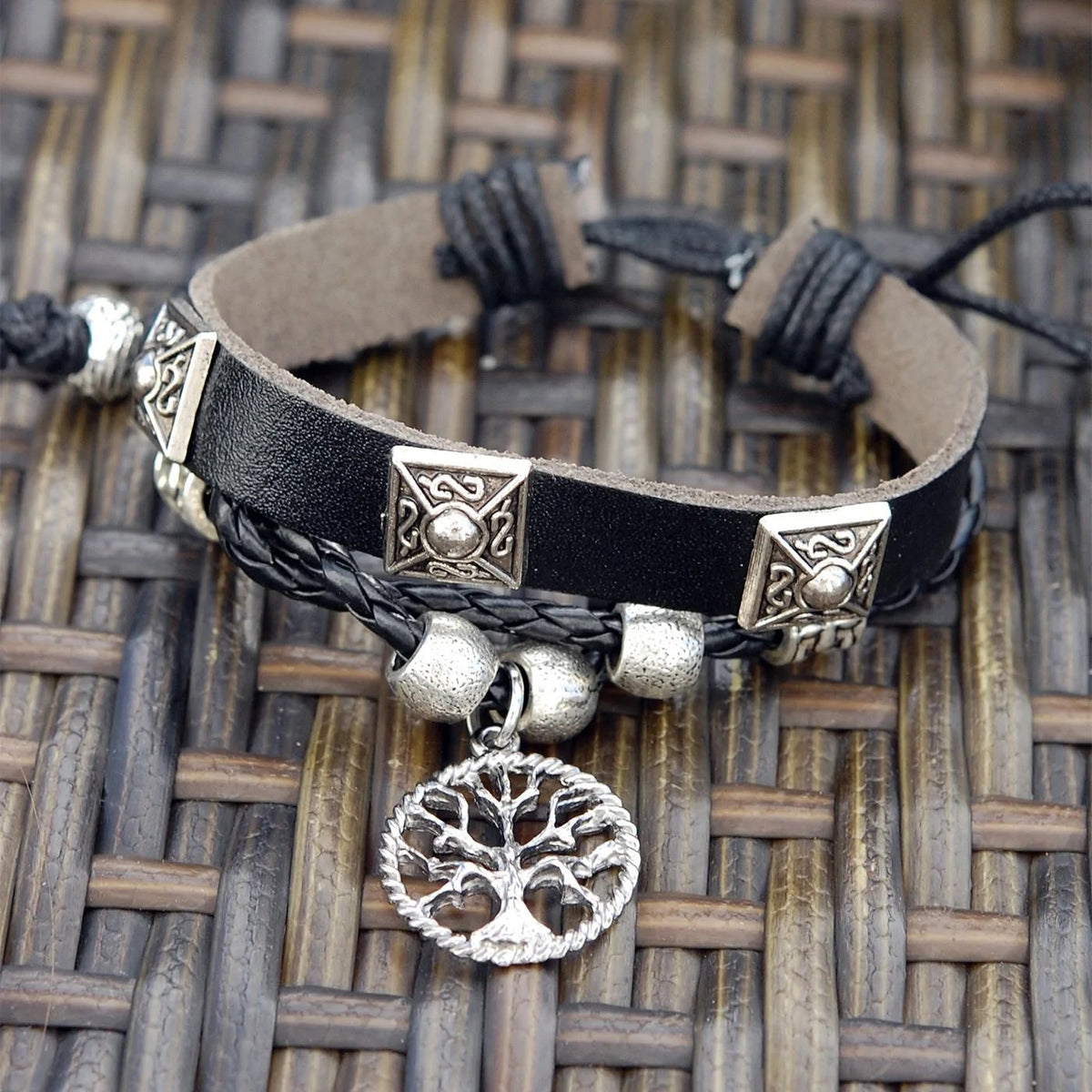 Black Leather Bracelet with Open Tree of Life - The Celtic Gift Store - bracelets