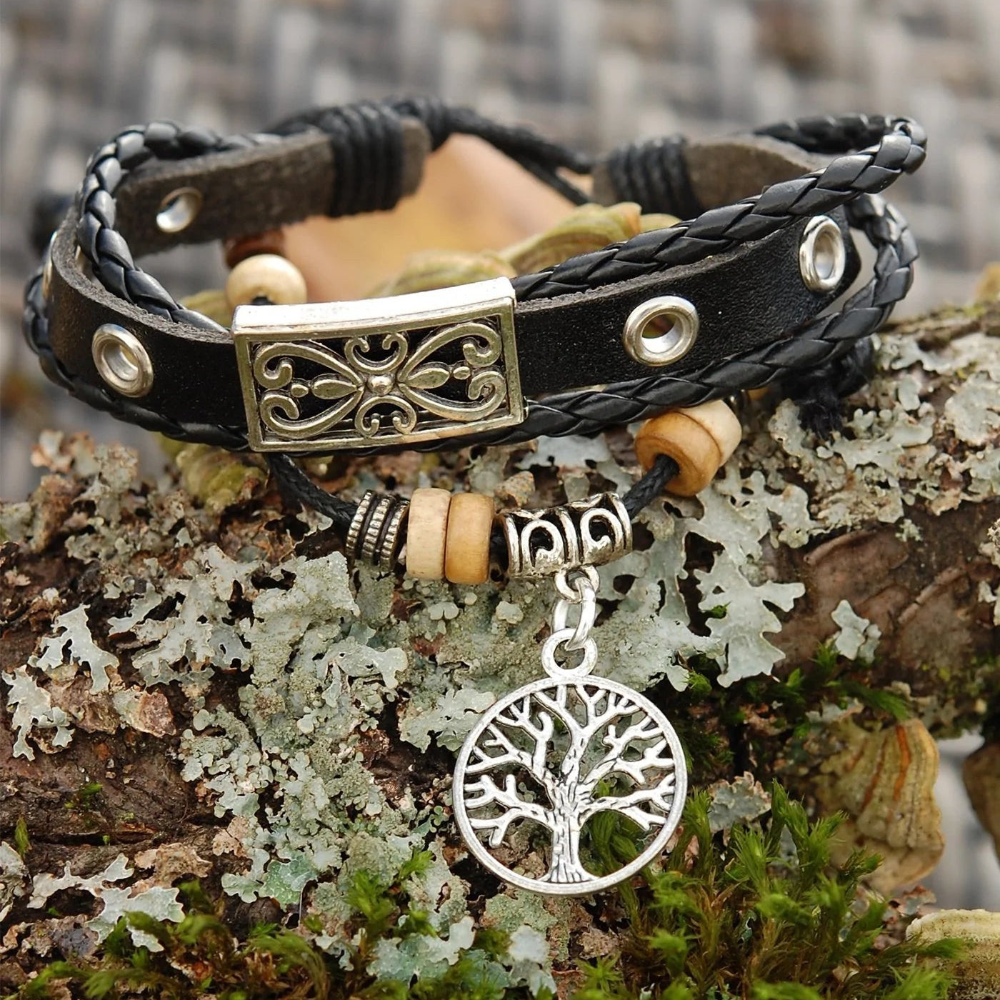 Black Leather Bracelet with Tree of Life - The Celtic Gift Store - bracelets