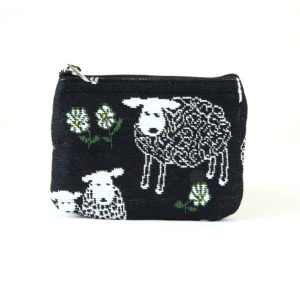 Tapestry Coin Purse - Sheep & Daisy Black