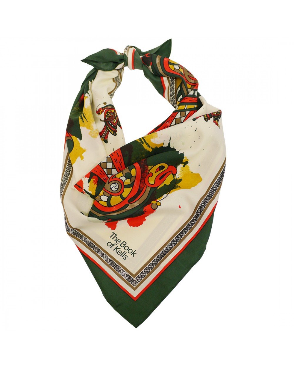 Book of Kells Cream and Green Celtic Square Scarf - The Celtic Gift Store - Clothing Accessories