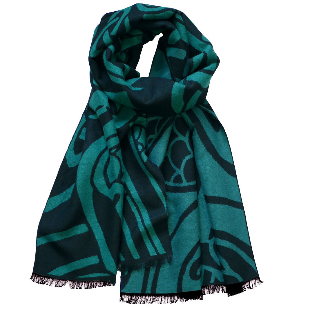 Book of Kells Green and Black Reversible Celtic Scarf - The Celtic Gift Store - Scarves & Shawls