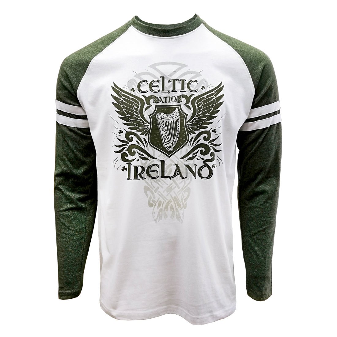 Celtic Wings Long Sleeve Top Moss/White - The Celtic Gift Store - 