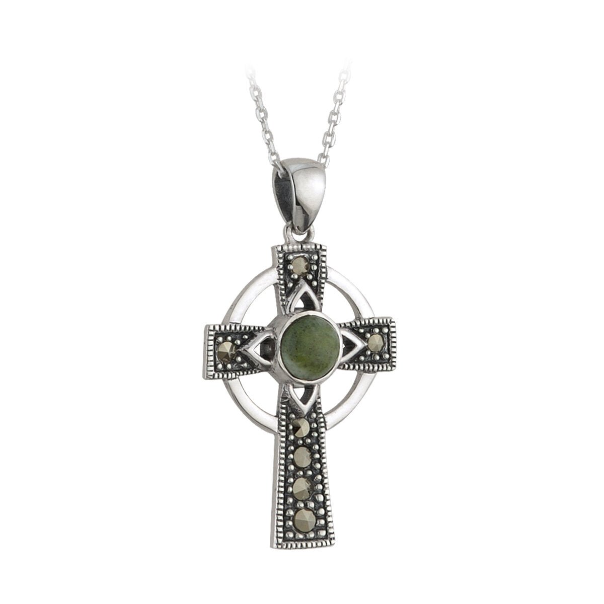 Connemara Marble and Marcasite Celtic Cross Necklace - The Celtic Gift Store - Necklaces
