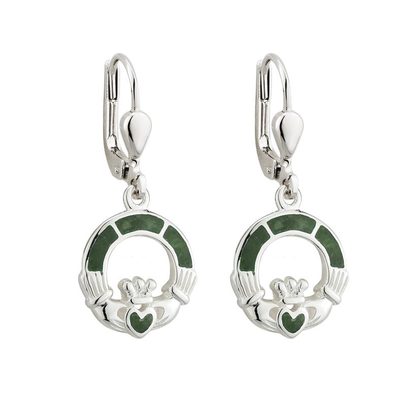 Connemara Marble and Sterling Silver Claddagh Drop Earrings - The Celtic Gift Store - Earrings