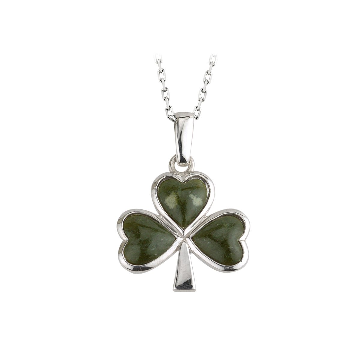 Connemara Marble and Sterling Silver Shamrock Necklace - The Celtic Gift Store - Necklaces