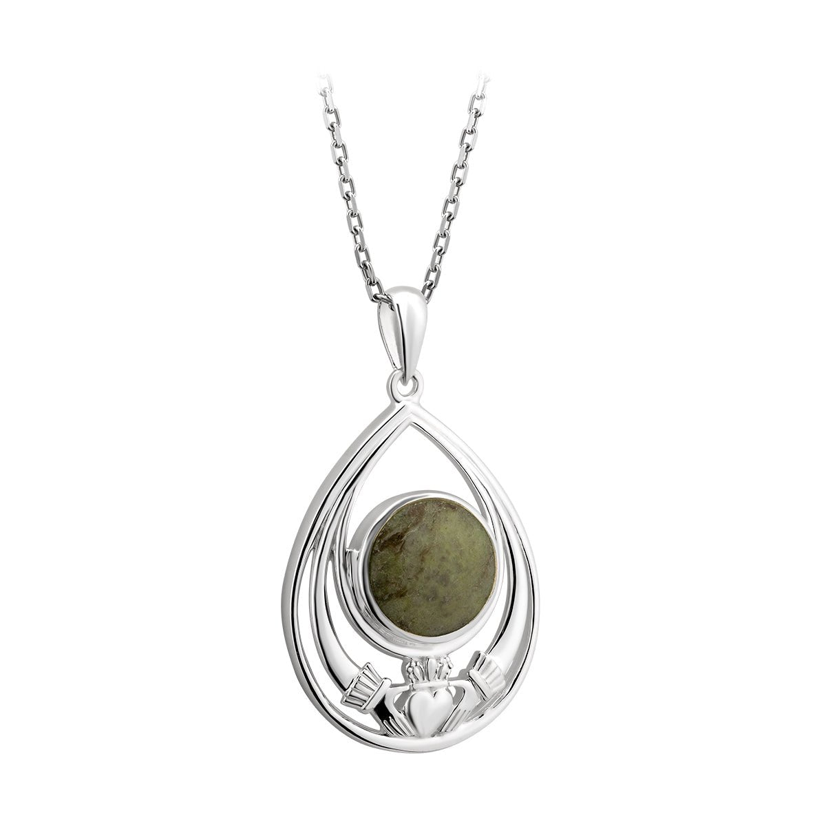 Connemara Marble and Sterling Silver Tear Drop Claddagh Necklace - The Celtic Gift Store - Necklaces