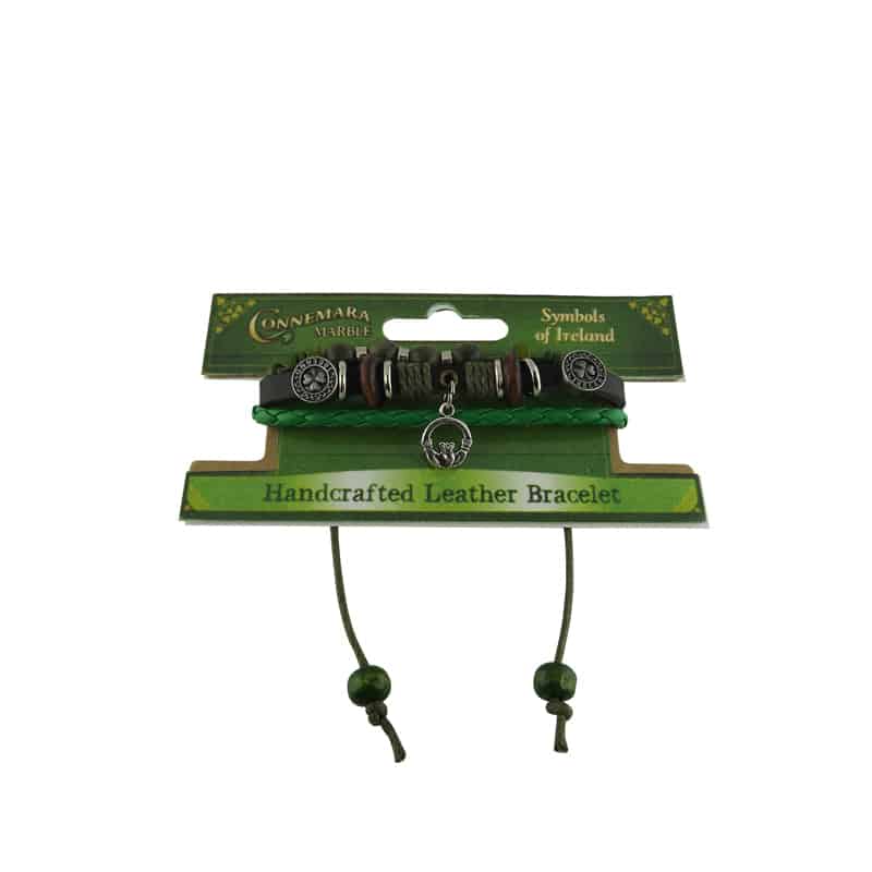 Connemara Marble Claddagh Leather Charm Bracelet - The Celtic Gift Store - Jewelry