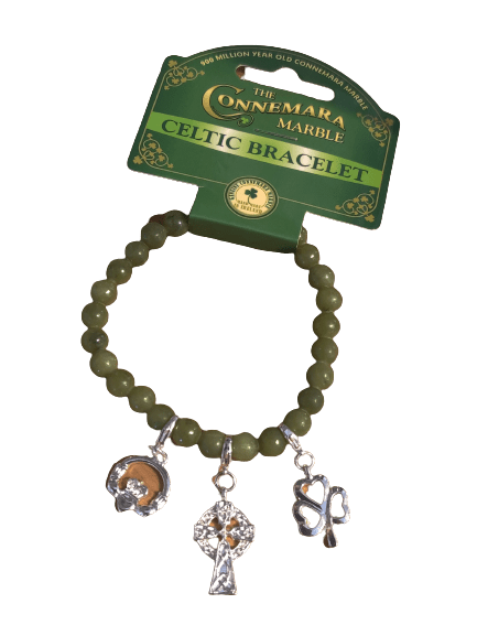 Connemara Marble Triple Icon Charm Stretch Bracelet - The Celtic Gift Store - bracelets
