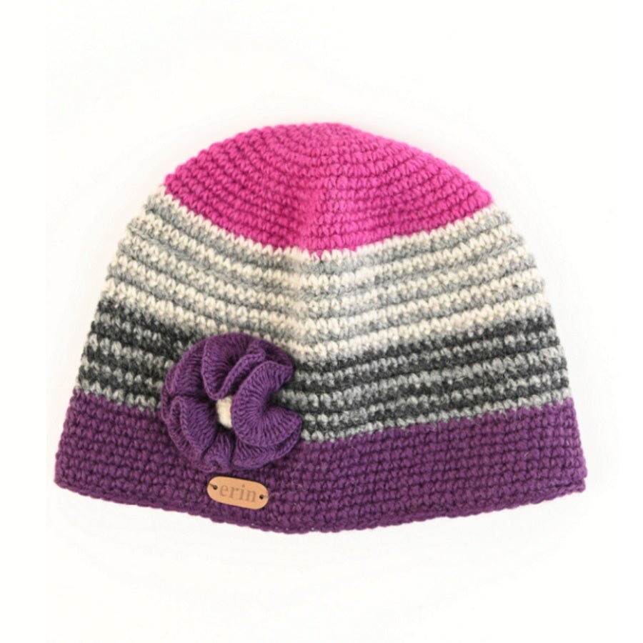 Crochet Cap w/ Purple Flower - The Celtic Gift Store - Clothing Accessories