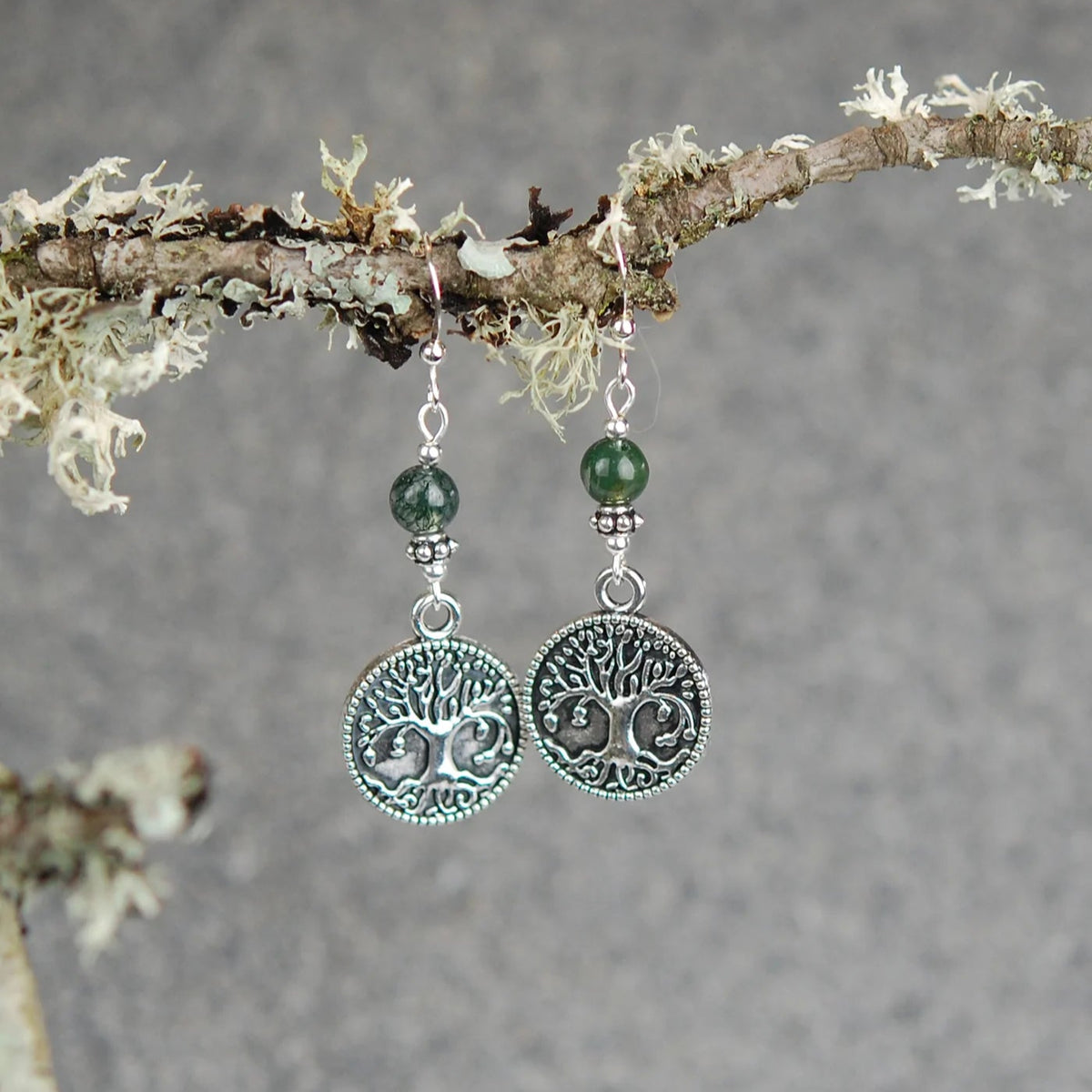 Cruthú Moss Agate Celtic Tree of Life Earrings - The Celtic Gift Store - Earrings