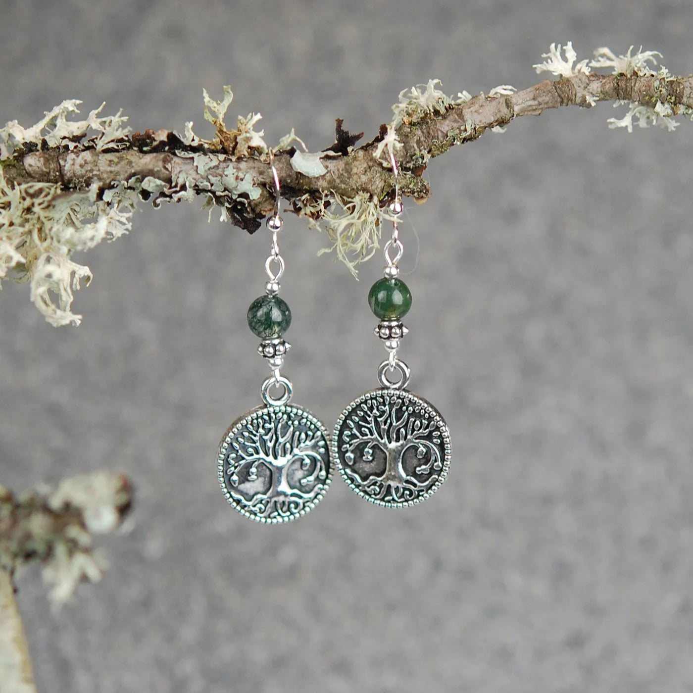 Cruthú Moss Agate Celtic Tree of Life Earrings - The Celtic Gift Store - Earrings