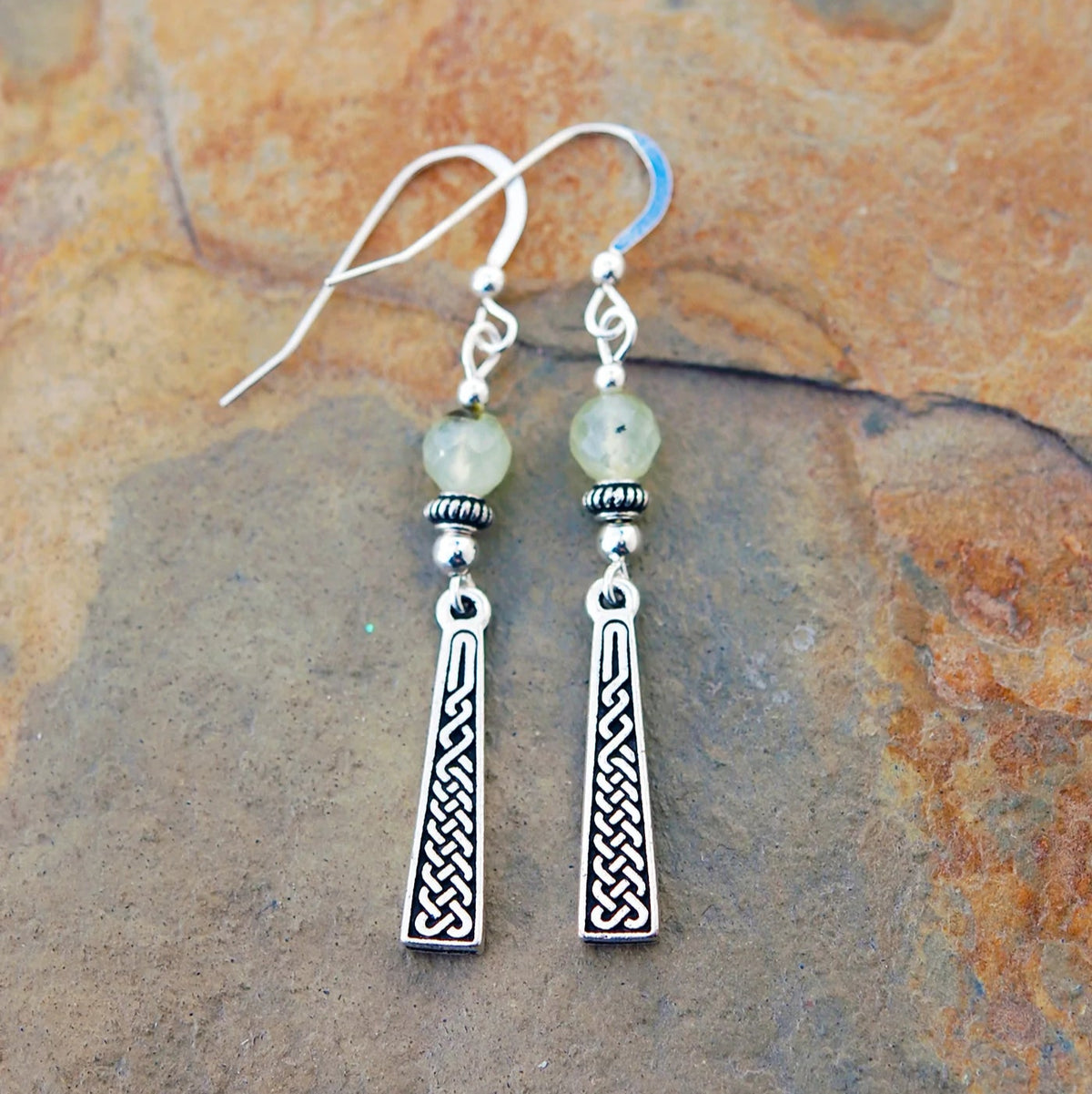 Cruthú Prehnite Celtic Knot Wedge Earrings - The Celtic Gift Store - Earrings