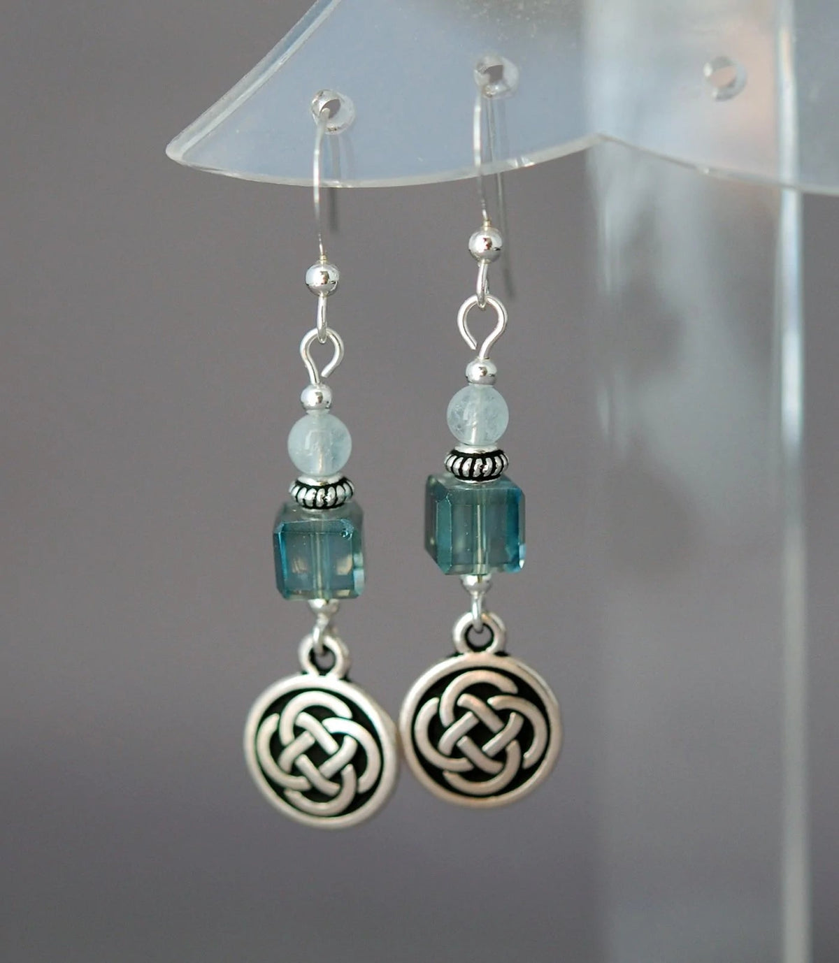 Cruthú Spirit Journey Aquamarine Celtic Knot Earrings - The Celtic Gift Store - Earrings