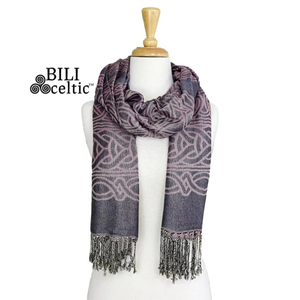 Frances Celtic Knot Scarf - Grey/Pink - The Celtic Gift Store - Scarves & Shawls