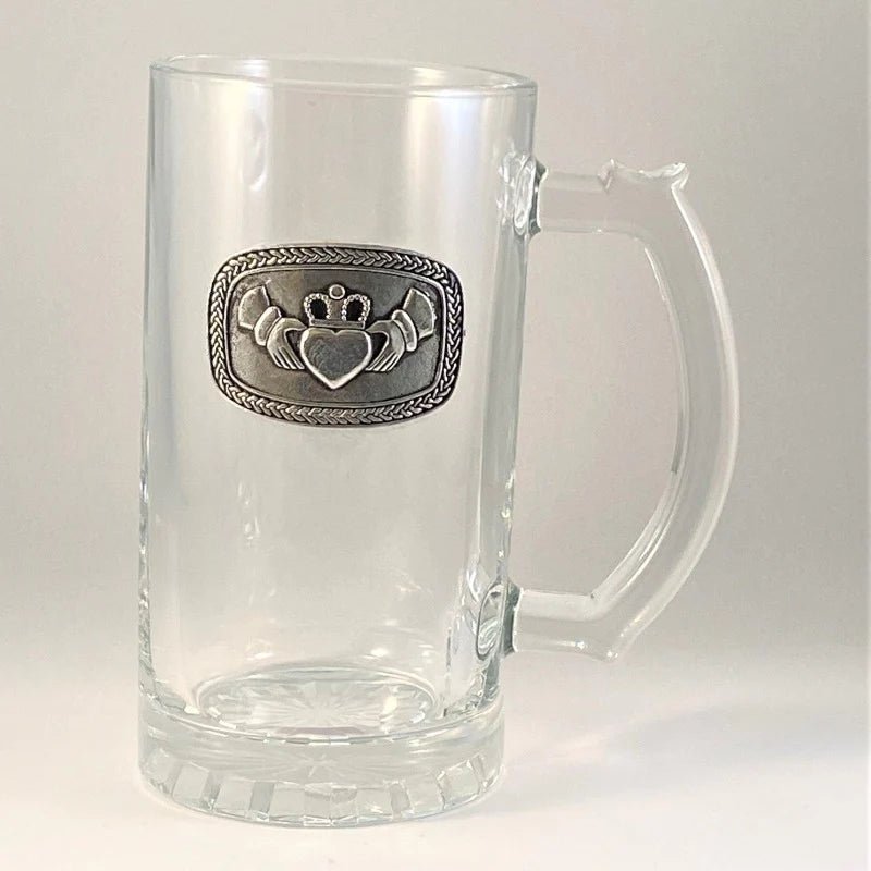 Glass Beer Tankard pewter design - Claddagh - The Celtic Gift Store - Drinkware