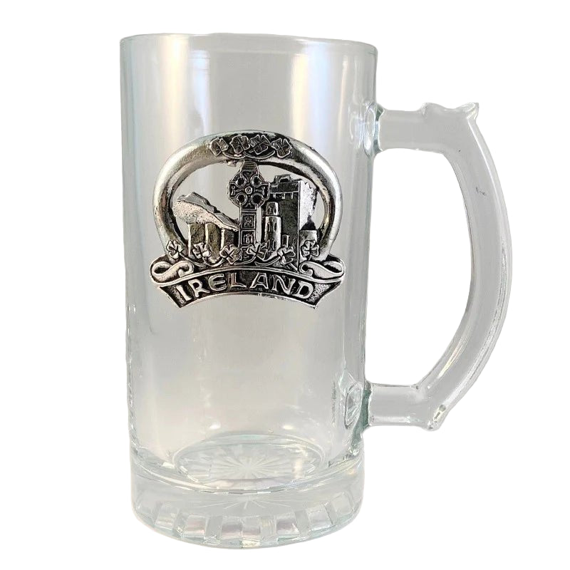 Glass Beer Tankard pewter design - Ireland - The Celtic Gift Store - Drinkware