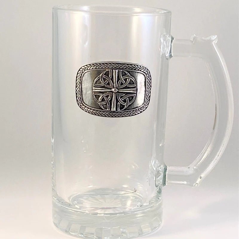 Glass Beer Tankard pewter design - Trinity - The Celtic Gift Store - Drinkware