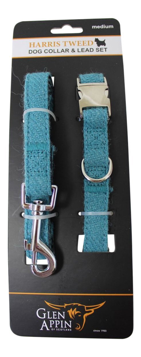 Glen Appin Large Blue Harris Tweed Dog Collar and Lead - The Celtic Gift Store - Pet Supplies