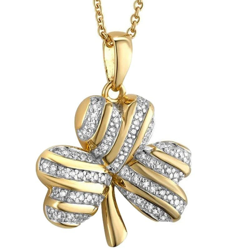 Gold Plated CZ Shamrock Necklace - The Celtic Gift Store - Necklaces