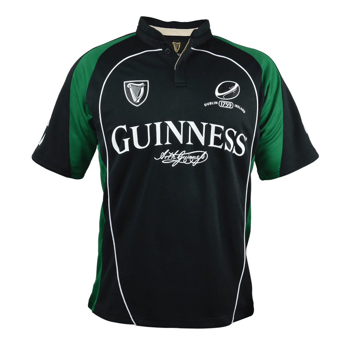 Guinness Black and Green Short Sleeve Performance Rugby Jersey - The Celtic Gift Store - Shirts & Tops