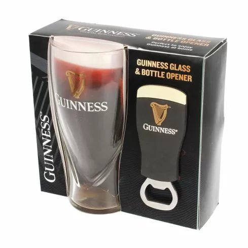 Guinness Embossed 540ml Glass & PVC Opener Set - The Celtic Gift Store - Barware